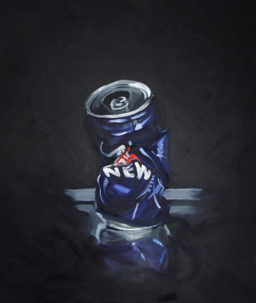 Oil painting of crushed Tooheys New can